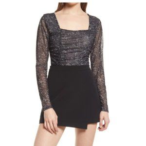 Mesh Ruched Bodysuit by Open Edit, XL